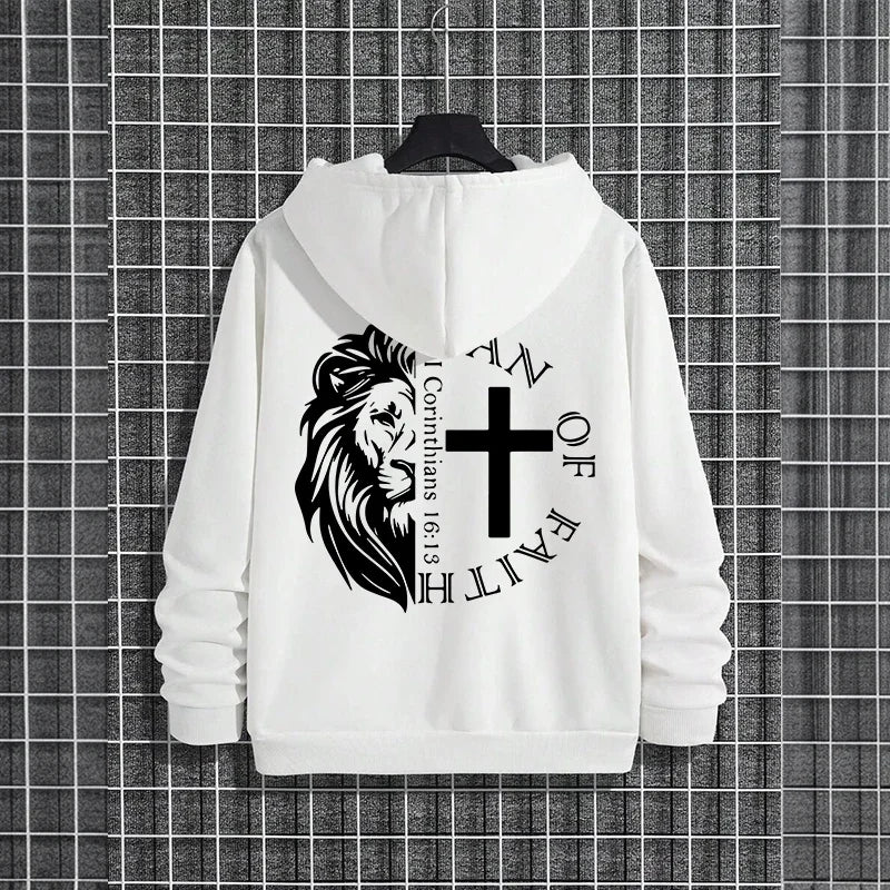 Jesus Christ Style Hoodies 2025 Fall Winter New Arrival Hooded Long Sleeve Sweatshirts Man Off Faith Lion Print Hoody Outerwear Havre de foi