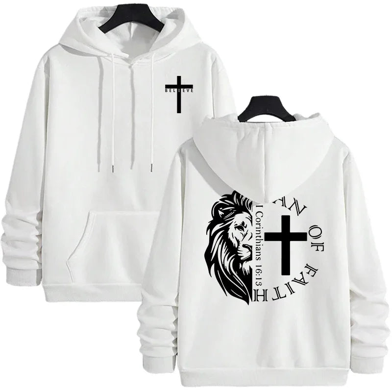 Jesus Christ Style Hoodies 2025 Fall Winter New Arrival Hooded Long Sleeve Sweatshirts Man Off Faith Lion Print Hoody Outerwear Havre de foi