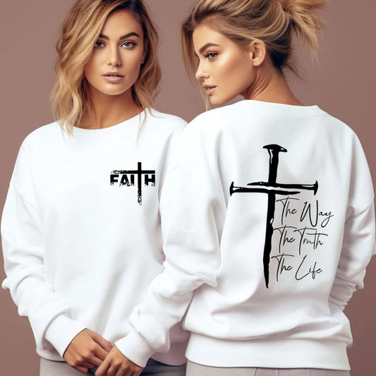 The Way The Truth The Life Print Sweatshirt Women Jesus Cross O-Neck Hoodless Pullover Religion Faith Christianity Female Hoodie Havre de foi