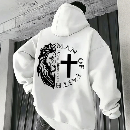 Jesus Christ Style Hoodies 2025 Fall Winter New Arrival Hooded Long Sleeve Sweatshirts Man Off Faith Lion Print Hoody Outerwear Havre de foi