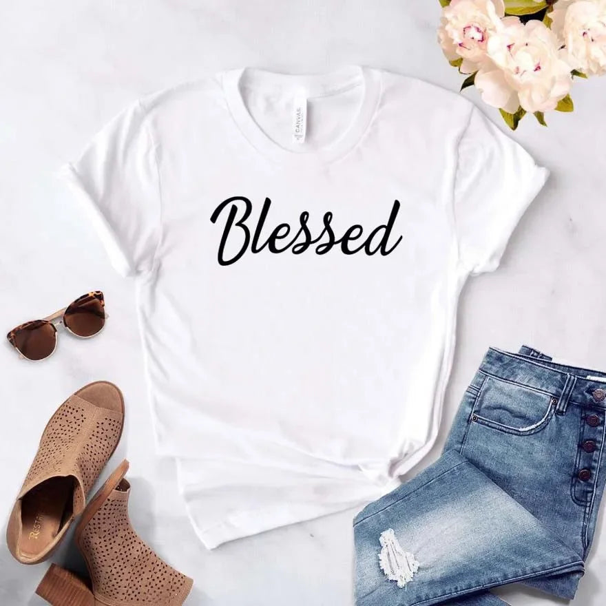 Funny T Shirt for Lady Girl Tee Hipster Drop Ship Blessed Letters Print Women Tshirt Casual Havre de foi