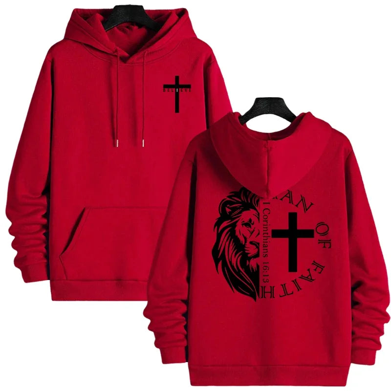 Jesus Christ Style Hoodies 2025 Fall Winter New Arrival Hooded Long Sleeve Sweatshirts Man Off Faith Lion Print Hoody Outerwear Havre de foi