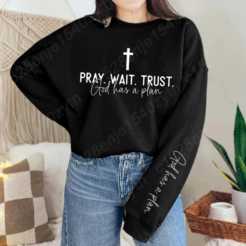 Uplifting Christian Quote Crewneck Sweatshirt, Long Sleeve, Women's Fashion Oversized Sweatshirts, Inspirational Print Pullovers Havre de foi