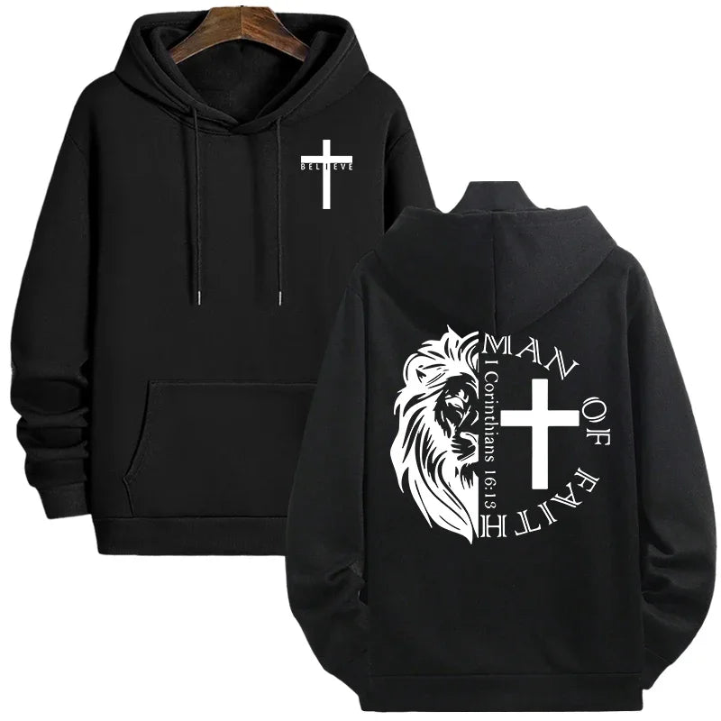 Jesus Christ Style Hoodies 2025 Fall Winter New Arrival Hooded Long Sleeve Sweatshirts Man Off Faith Lion Print Hoody Outerwear Havre de foi