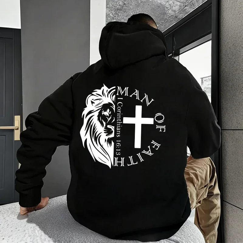 Jesus Christ Style Hoodies 2025 Fall Winter New Arrival Hooded Long Sleeve Sweatshirts Man Off Faith Lion Print Hoody Outerwear Havre de foi