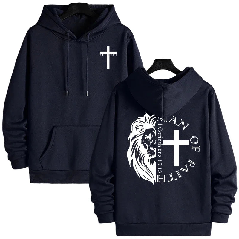 Jesus Christ Style Hoodies 2025 Fall Winter New Arrival Hooded Long Sleeve Sweatshirts Man Off Faith Lion Print Hoody Outerwear Havre de foi