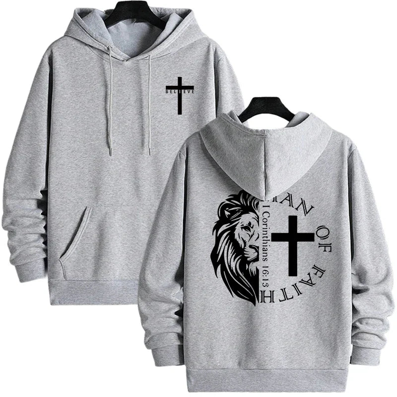Jesus Christ Style Hoodies 2025 Fall Winter New Arrival Hooded Long Sleeve Sweatshirts Man Off Faith Lion Print Hoody Outerwear Havre de foi