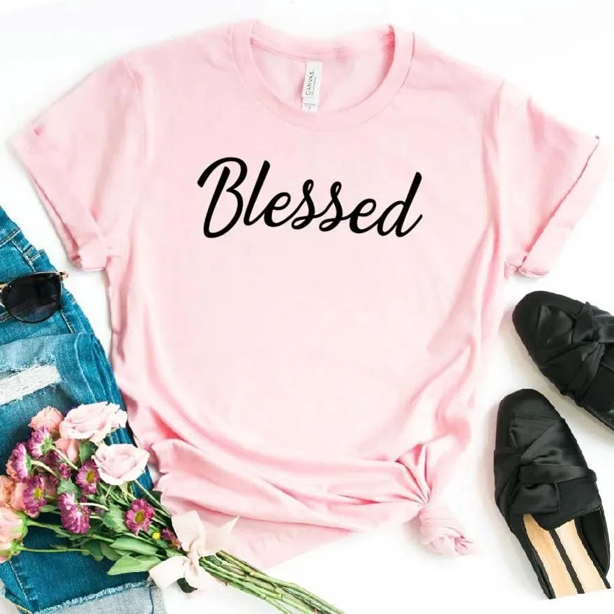 Funny T Shirt for Lady Girl Tee Hipster Drop Ship Blessed Letters Print Women Tshirt Casual Havre de foi